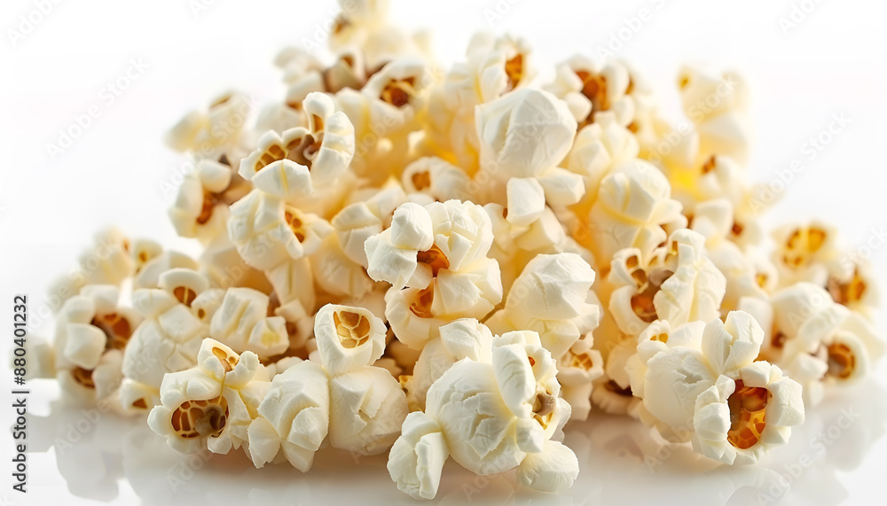 Tasty popcorn. Many popped kernels isolated on white Tasty popcorn. Many popped kernels isolated on white