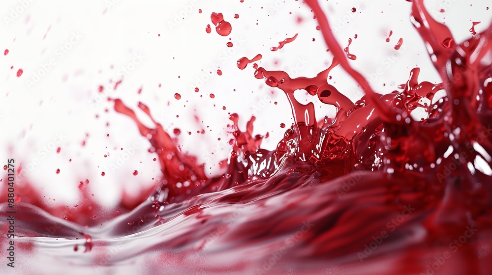 Red Wine Splash with Dynamic Flow and Droplets Isolated on White Background