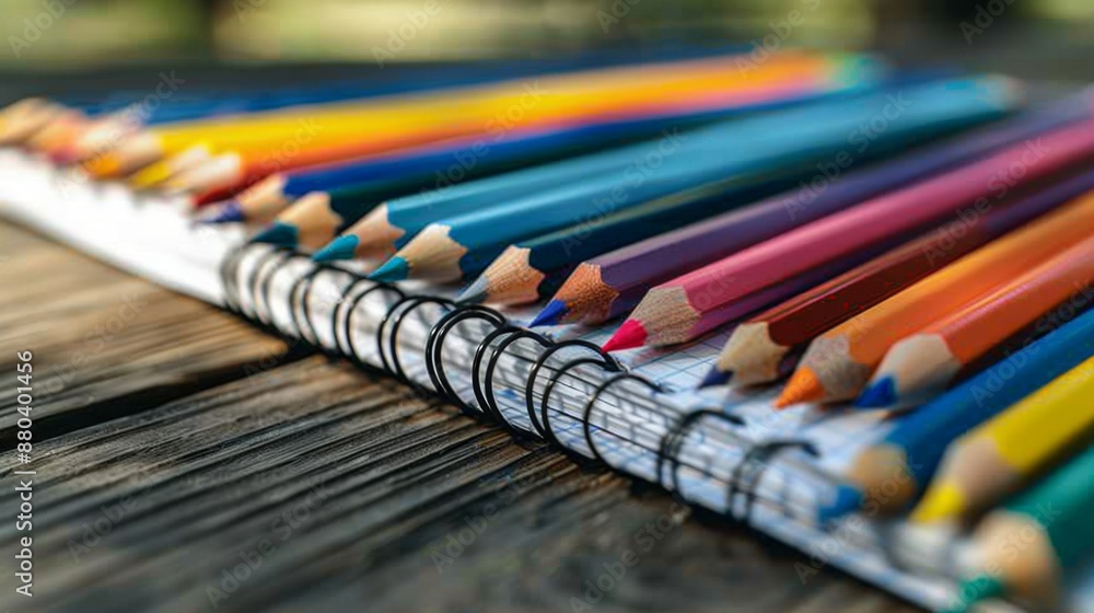 Colorful Pencils on Notebook - Generative AI Colorful Pencils on Notebook - Generative AI