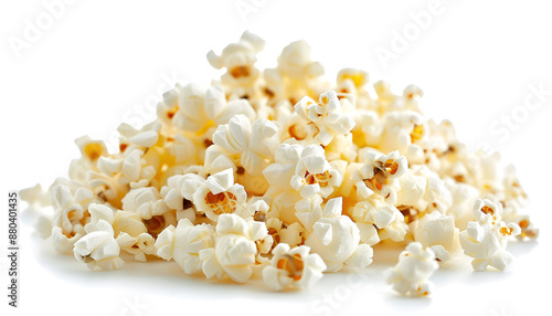 Tasty popcorn. Many popped kernels isolated on white