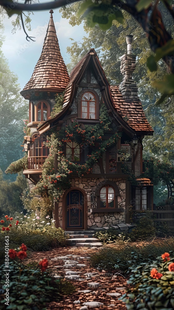 Fototapeta premium Whimsical Fairytale Cottage, 4K hyperrealistic photo