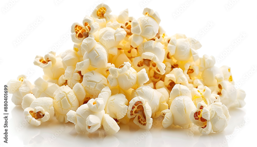 Tasty popcorn. Many popped kernels isolated on white Tasty popcorn. Many popped kernels isolated on white