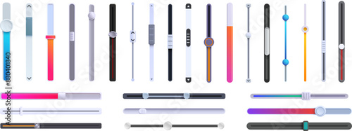 Scrollbar icons set. Set of graphic user interface elements showing completion status using colorful gradients and indicators