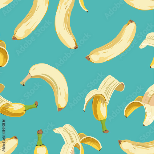 Seamless pattern of yellow bananas on blue background