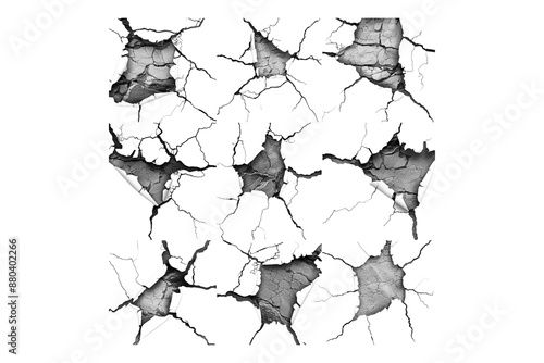 Set of black cracks isolated on transparent background