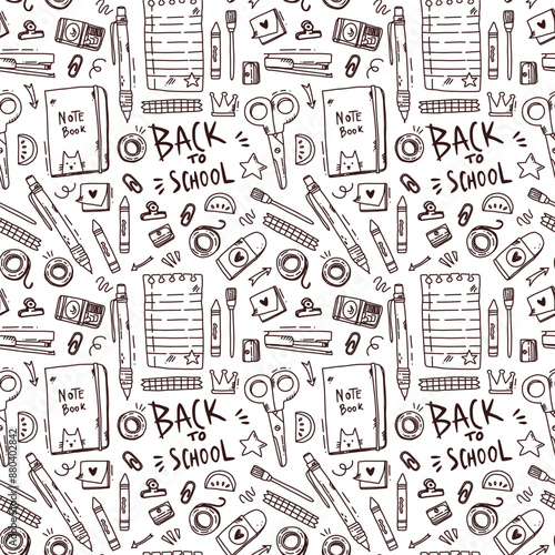cute vector seamless pattern with funny school elements