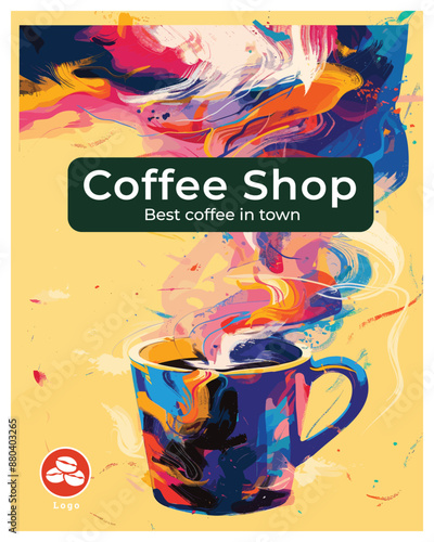 Colorful Coffee Shop Poster with Abstract Art.