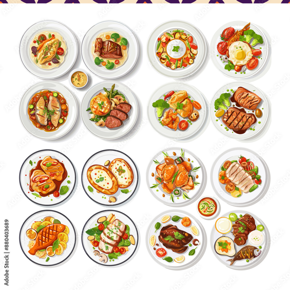 Set of 12 Delicious Food Dishes for Restaurant Menu Design Set of 12 Delicious Food Dishes for Restaurant Menu Design