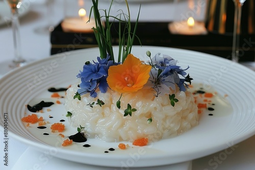 Unique and beautiful food art on a white plate photo