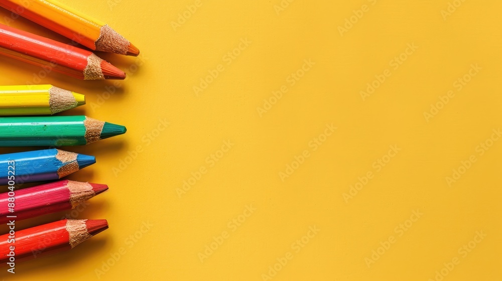 Colorful crayons on pastel background with empty space for back to school concept Colorful crayons on pastel background with empty space for back to school concept