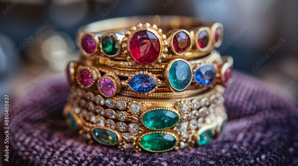 A stack of antique rings with various gemstones A stack of antique rings with various gemstones
