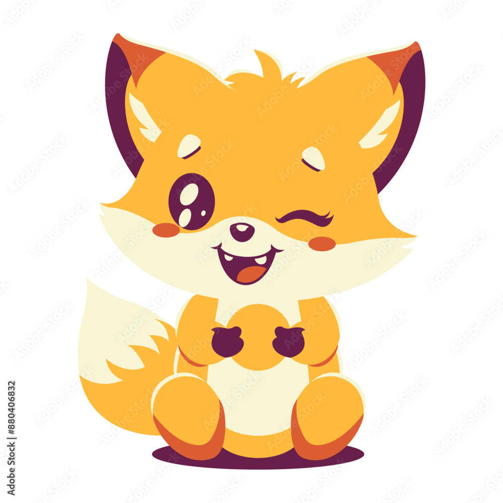 Cute Baby Fox Cartoon Character Illustration Eating Biscuit with Happy Expression Cute Baby Fox Cartoon Character Illustration Eating Biscuit with Happy Expression