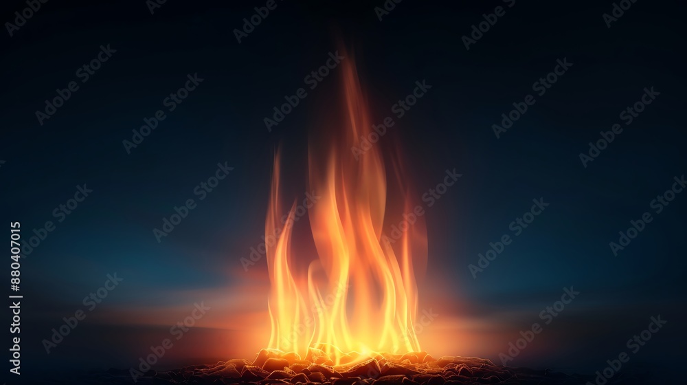 Nighttime fire, enchanting flames, dark backdrop, flat design illustration Nighttime fire, enchanting flames, dark backdrop, flat design illustration