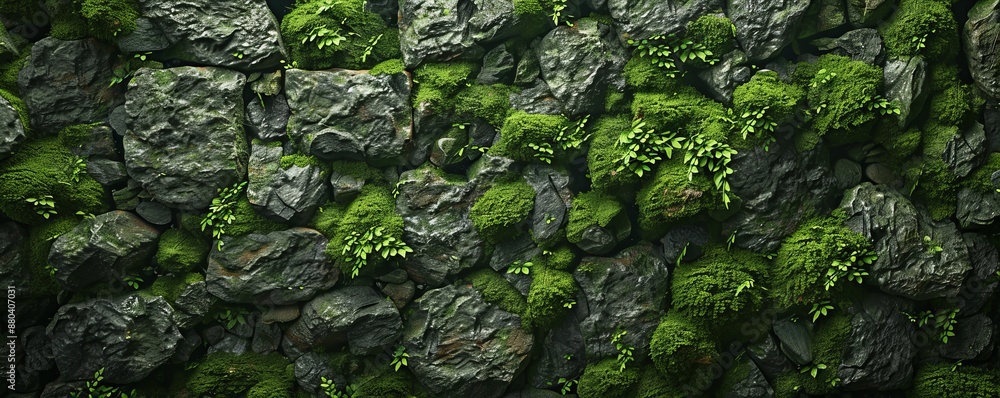 Moss-Covered Stone Wall Texture Background, 4K hyperrealistic photo Moss-Covered Stone Wall Texture Background, 4K hyperrealistic photo