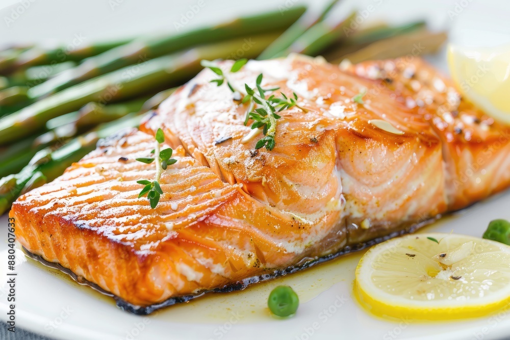 Scrumptious grilled salmon fillet with lemon and asparagus Scrumptious grilled salmon fillet with lemon and asparagus