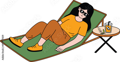 Orange Outfit Relaxing Girl Picnic Scene