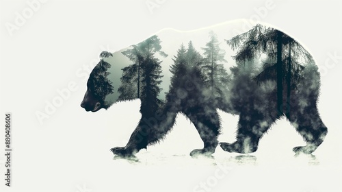 bear Wildlife Double Exposure, wild animals, rich forest