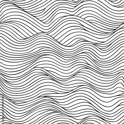 Abstract Wavy Line Pattern, Black & White Seamless Texture