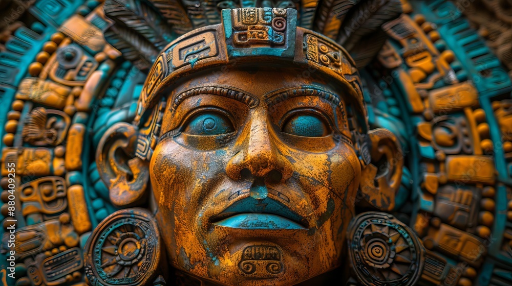 Obraz premium Mayan Deity Carving Close-Up