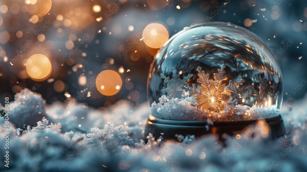 A magical Snow Globe filled with delicate snowflakes and sparkling balls A magical Snow Globe filled with delicate snowflakes and sparkling balls