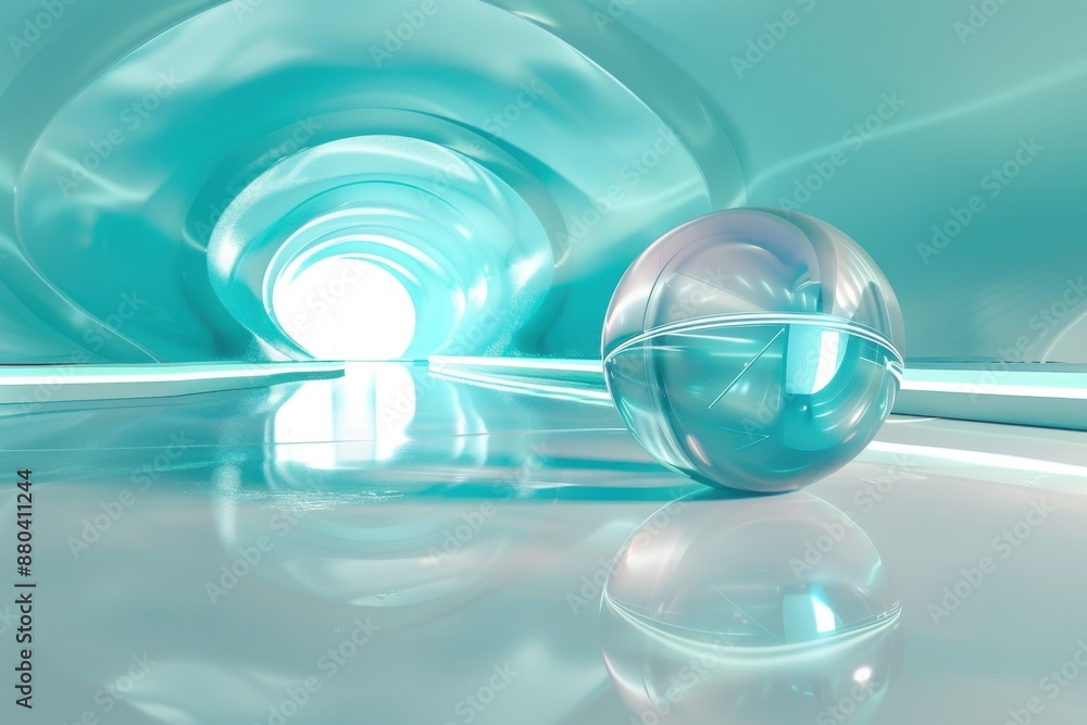 Crystal ball reflecting futuristic blue tunnel, concept of innovation, technology, future, and artificial intelligence. Crystal ball reflecting futuristic blue tunnel, concept of innovation, technology, future, and artificial intelligence.