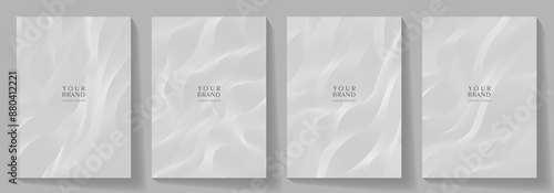 Premium cover design set with white guilloche lines. Luxury background cover design, invitation, poster, flyer, wedding card, luxe invite, prestigious voucher, catalog, brochure. Elegant covers.