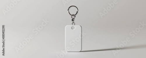 Isolated white keychain on white background mockup, 4K hyperrealistic photo
