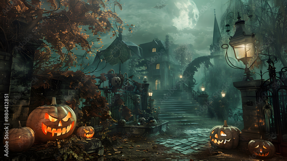 Obraz premium Beautiful festive background for Halloween with pumpkins. AI Generated
