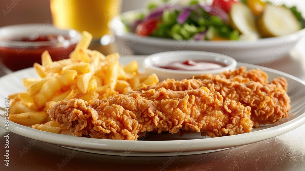 Crispy Chicken Tenders with Fries and Side Salad View Crispy Chicken Tenders with Fries and Side Salad View