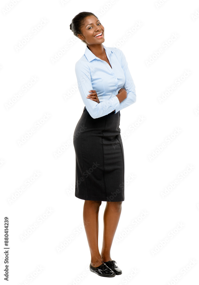 Business, black woman and portrait with arms crossed in studio for confidence in finance career. Banking consultant, professional person and ready for welcome, about us and happy on white background Business, black woman and portrait with arms crossed in studio for confidence in finance career. Banking consultant, professional person and ready for welcome, about us and happy on white background