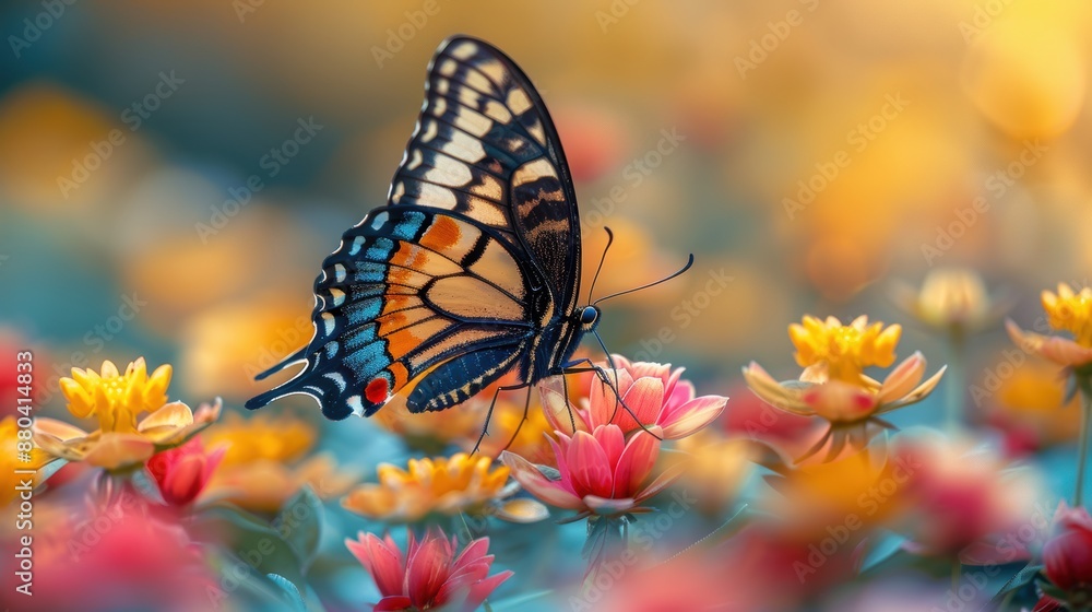Ultra HD image of a butterfly blending into the colorful flowers. Ultra HD image of a butterfly blending into the colorful flowers.