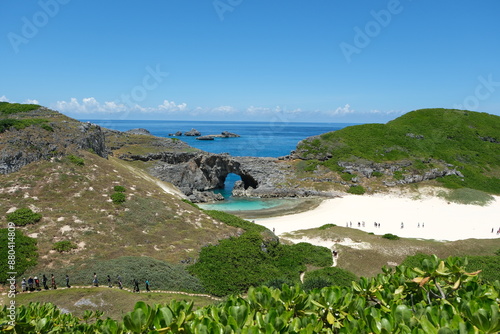 小笠原諸島、南島の扇池
South Island with white sand beach,Ogasawara Islands,Tokyo, Japan.