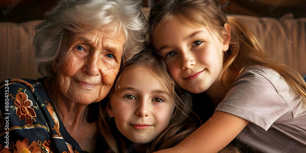 portrait of gran, and daughters, ai generated.