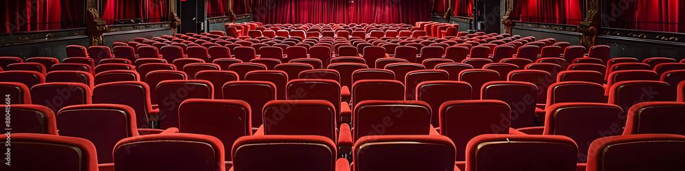 Fototapeta premium Cinema or theatre auditorium with red seats background