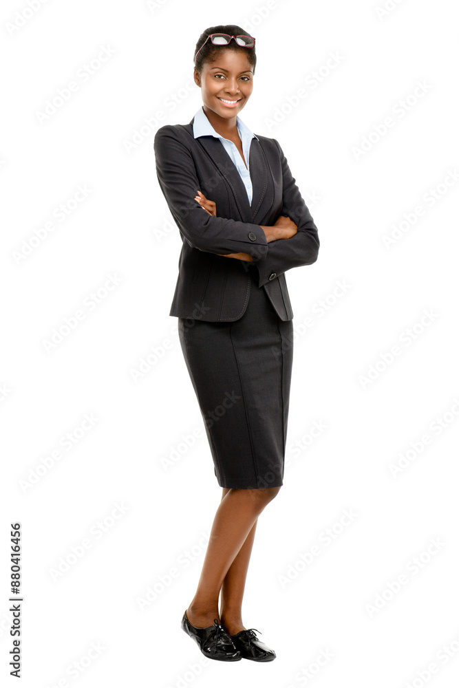 Portrait, business and black woman in studio with arms crossed for confidence, lawyer or career pride on white background. Corporate, employee and person for consultant, attorney or legal advocate Portrait, business and black woman in studio with arms crossed for confidence, lawyer or career pride on white background. Corporate, employee and person for consultant, attorney or legal advocate