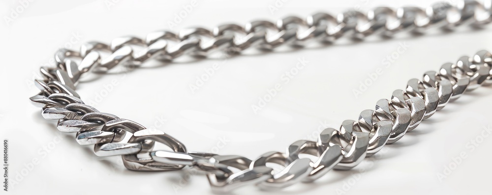 Obraz premium Isolated silver chain on white background mockup, 4K hyperrealistic photo