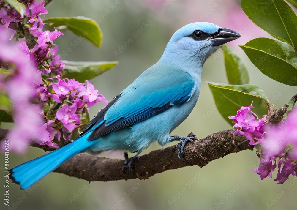 A Blue-gray Tanager is eating the flowers of a macro tree. A Blue-gray Tanager is eating the flowers of a macro tree.