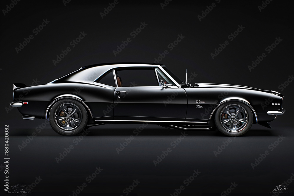 In this photorealistic rendering a black car In this photorealistic rendering a black car