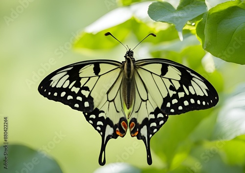 Butterfly on a leaf_ Lime Butterfly (Papilio demoleus). photo