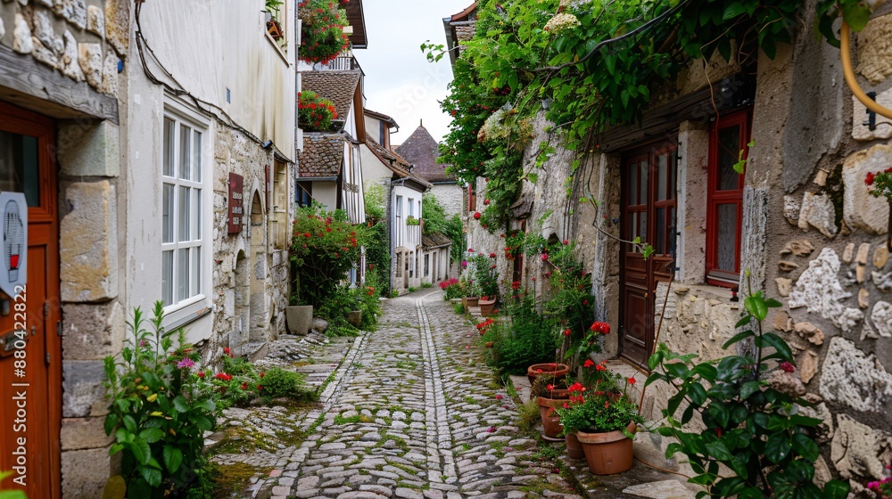 18. A quaint, cobblestone road in a historic town, lined with ancient buildings and quaint shops 18. A quaint, cobblestone road in a historic town, lined with ancient buildings and quaint shops