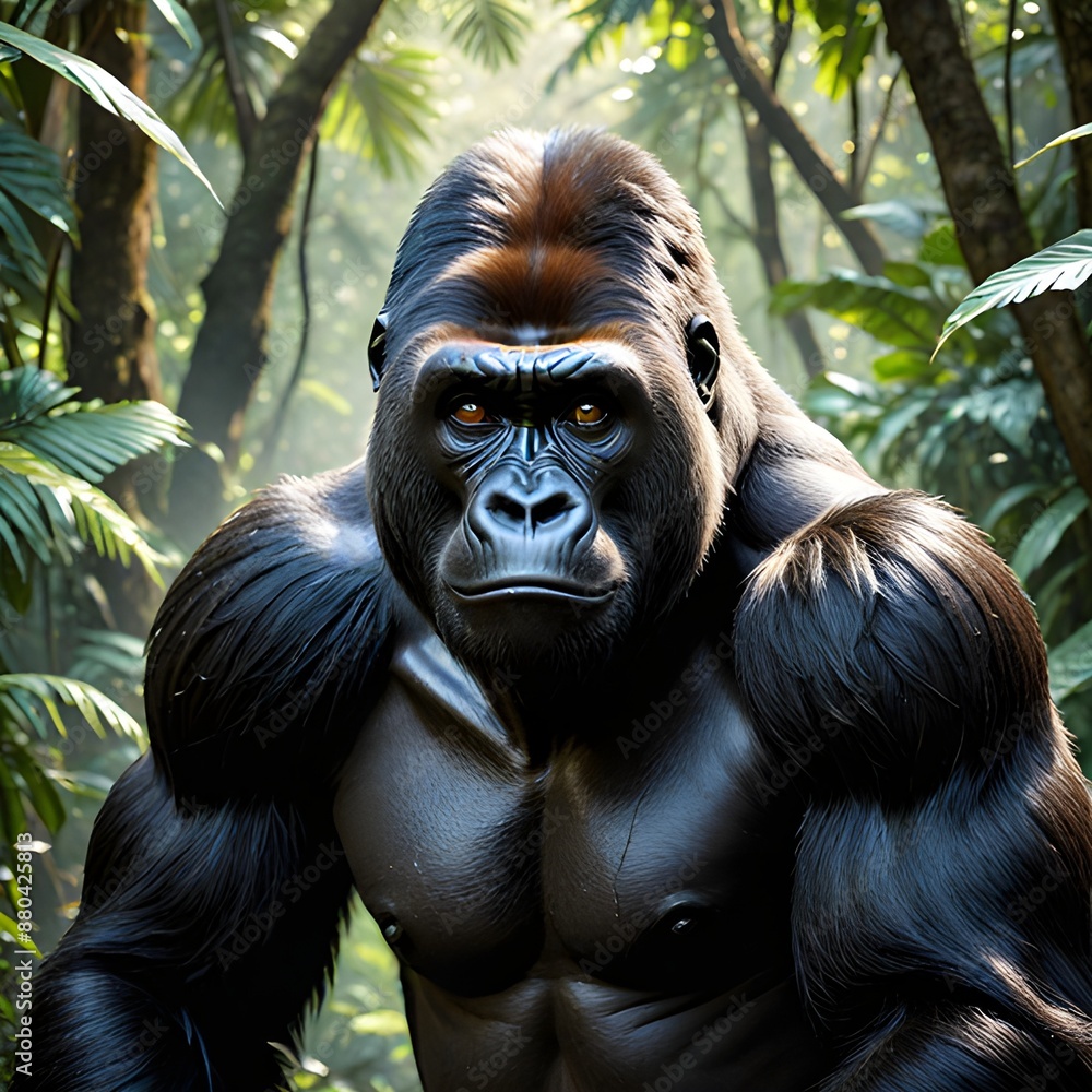 Fototapeta premium Gorilla in jungle ,gorilla close up view ,gorilla animal,gorilla, top level view, download,beautiful view, simple background