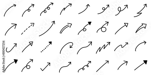 手書き　矢印　セット　黒　右斜め上方向