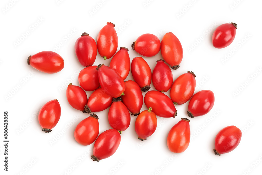Rose hip isolated on a white background with full depth of field. Top view. Flat lay. Rose hip isolated on a white background with full depth of field. Top view. Flat lay.