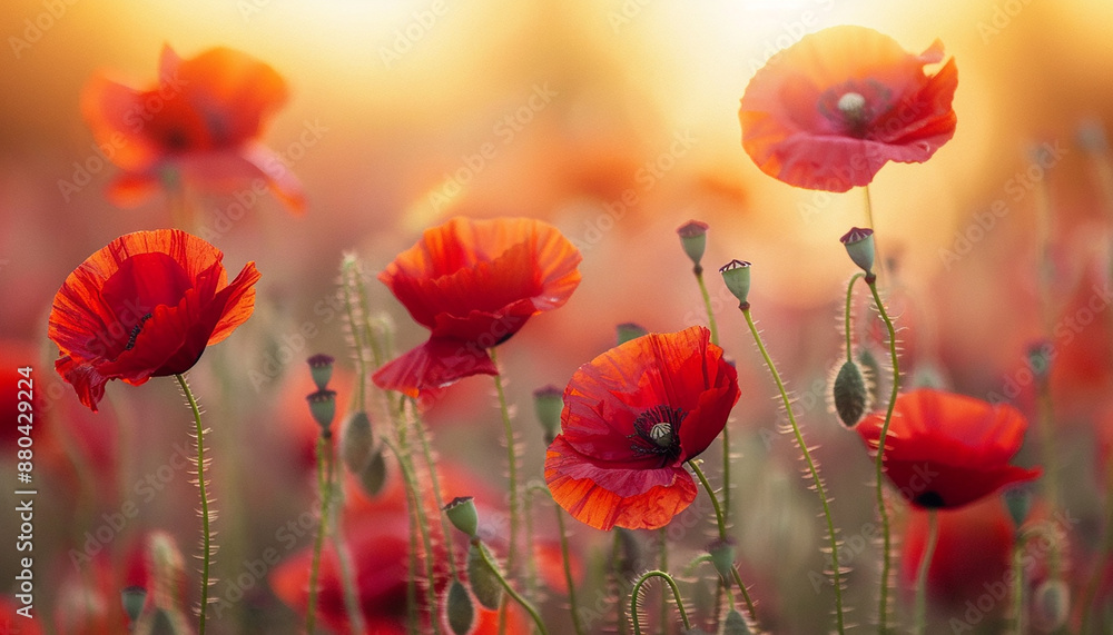 Obraz premium Close up of red poppy flowers generated.AI