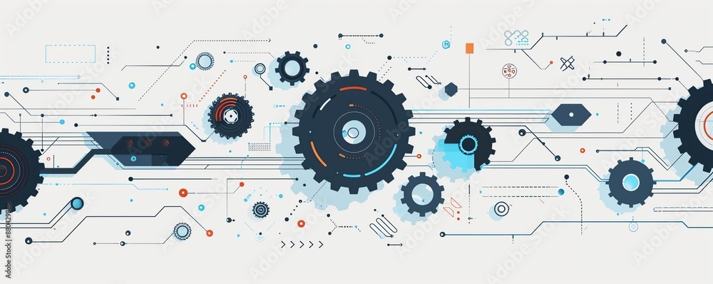 Abstract Tech Illustration with Gears and Circuitry Abstract Tech Illustration with Gears and Circuitry