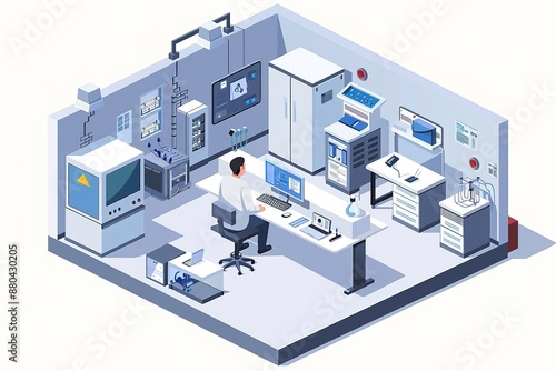 research and development engineer room, isometric