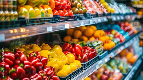 Fresh Bell Peppers on Supermarket Shelves