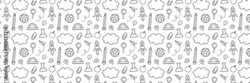 School Seamless pattern with black pencil doodles items