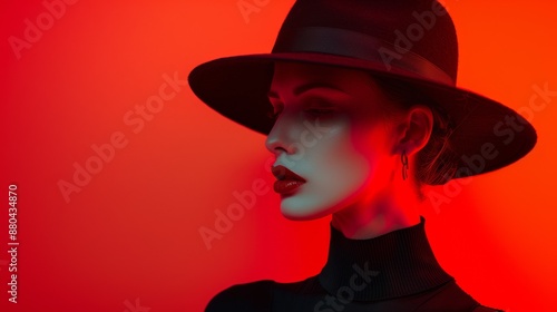 Wallpaper Mural Stylish Woman in Black Hat with Red and Black Background Torontodigital.ca