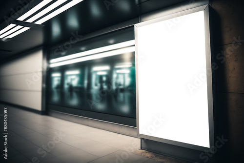 Walkthrough place empty vertical billboard mockup in underground subway © Creative optiplex